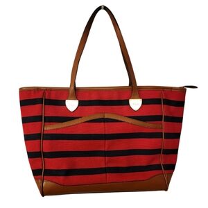 #018 RALPH LAUREN Large Striped Shoulder Tote Bag